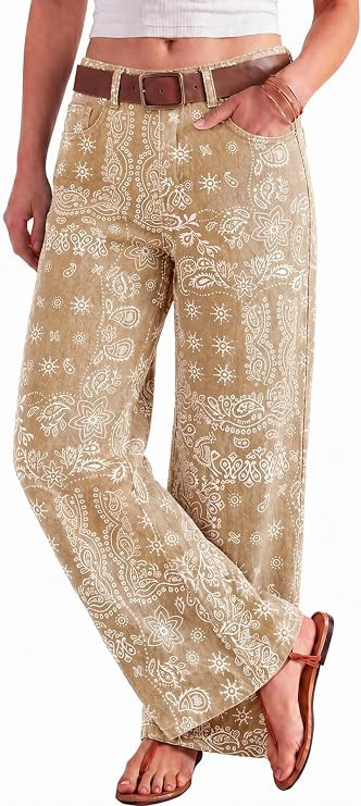 Tankaneo Womens Boyfriend Baggy Jeans Boho Wide Leg High Waist Denim Pants | Amazon (US)