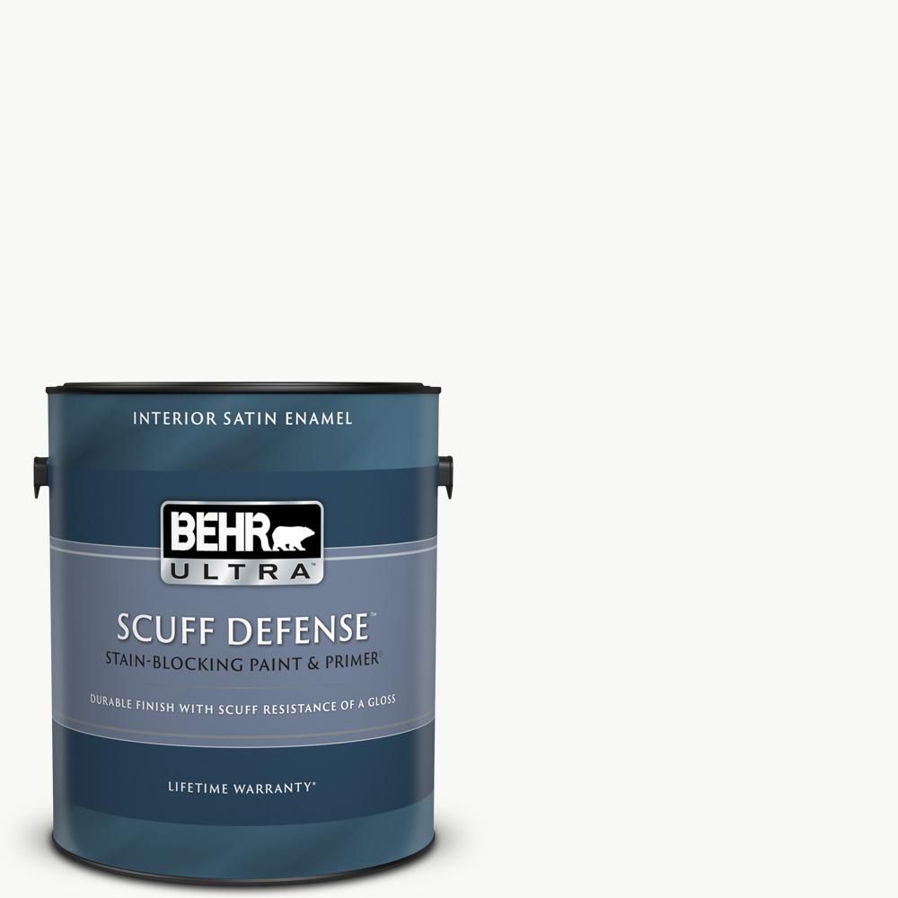 BEHR ULTRA 1 gal. Ultra Pure White Extra Durable Satin Enamel Interior Paint & Primer-775001 - Th... | The Home Depot