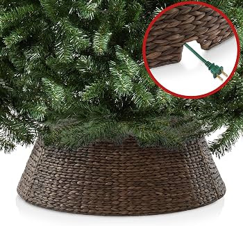 Casafield 32-Inch Christmas Tree Collar, Woven Water Hyacinth Tree Base Cover with Cord Cut Out, ... | Amazon (US)