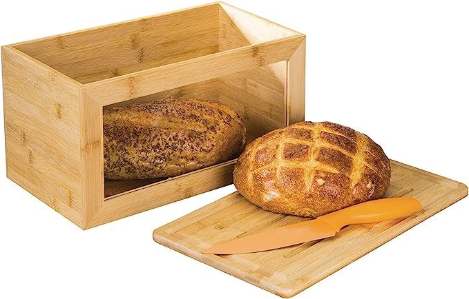 mDesign 100% Bamboo Bread Box Bin with Lid and Clear Front Window for Kitchen Countertop, Island ... | Amazon (US)