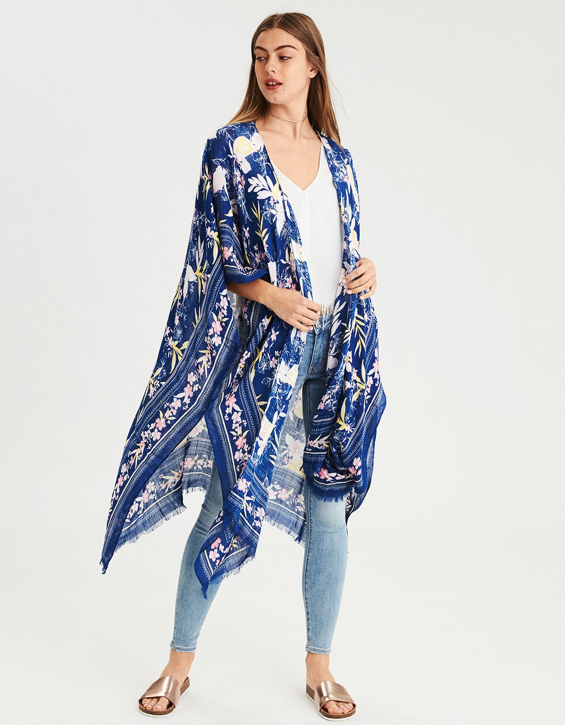 AEO Floral Kimono, Blue | American Eagle Outfitters (US & CA)