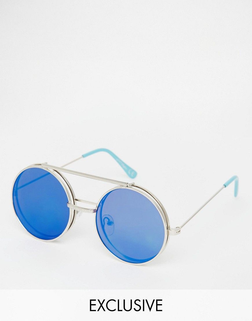 Jeepers Peepers Round Mirror Flip Up Lens Sunglasses - Blue | Asos EE