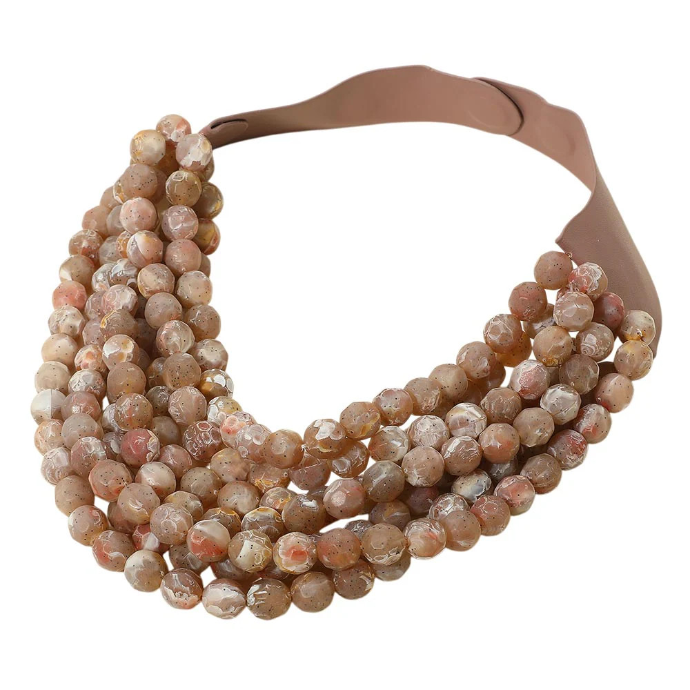 Marbled Faceted Acrylic Ball Beaded Multi Strand Layered Faux Leather Magnetic Necklace5 ratings | Shop.app