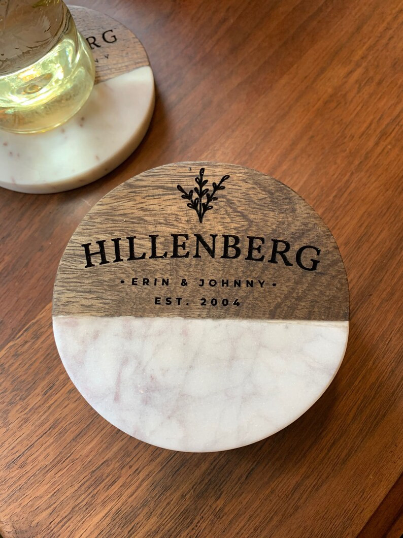 Custom Engraved Wood and Marble Coasters | Etsy (US)