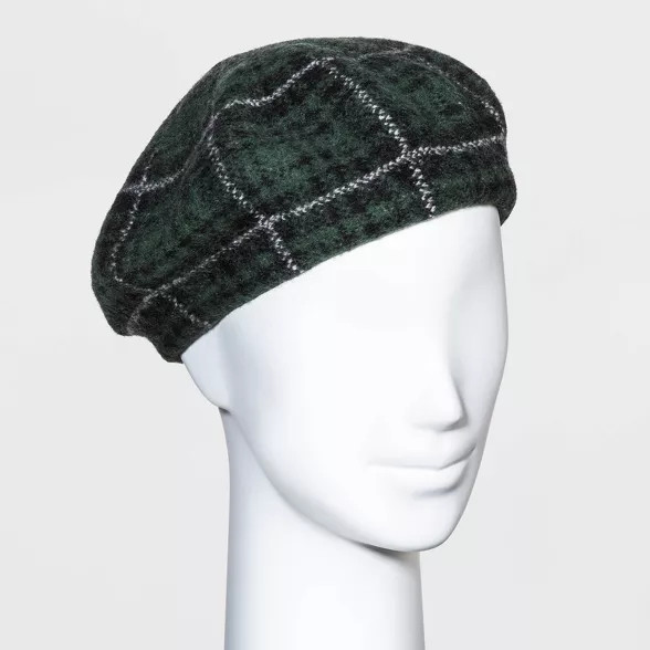 Women's Plaid Wool Knit Beret - Wild Fable™ Green One Size | Target