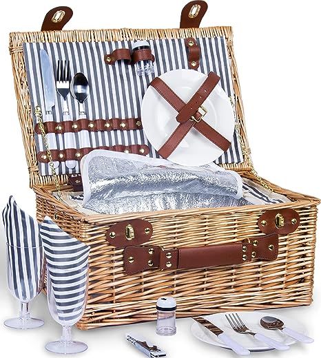 SatisInside Picnic Basket for 2 Wicker Picnic Set with Insulated Liner for Camping,Wedding,Valent... | Amazon (US)
