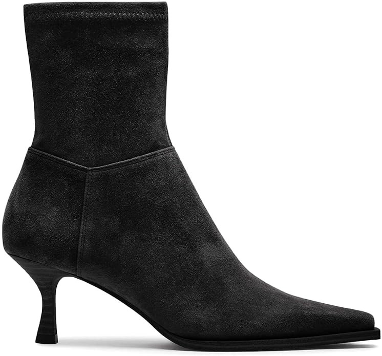 Coutgo Womens Kitten Low Heel Ankle Boots Pointed Toe Side Zipper Short Booties Fall Shoes | Amazon (US)