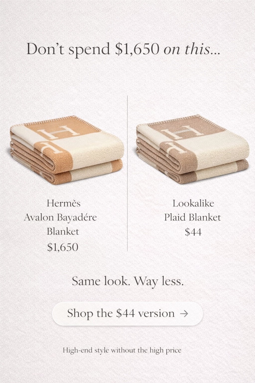 You don’t need to spend $1,600 on a throw to get this look. I found a Hermès-inspired blanket that has the same neutral color palette and classic check pattern for a fraction of the price. It’s soft, cozy, and perfect for styling a sofa, bed, or accent chair. If you love high-end home decor, designer dupes, and that Restoration Hardware look for less, this is such a good find.

#LTKSaleAlert #LTKHome
