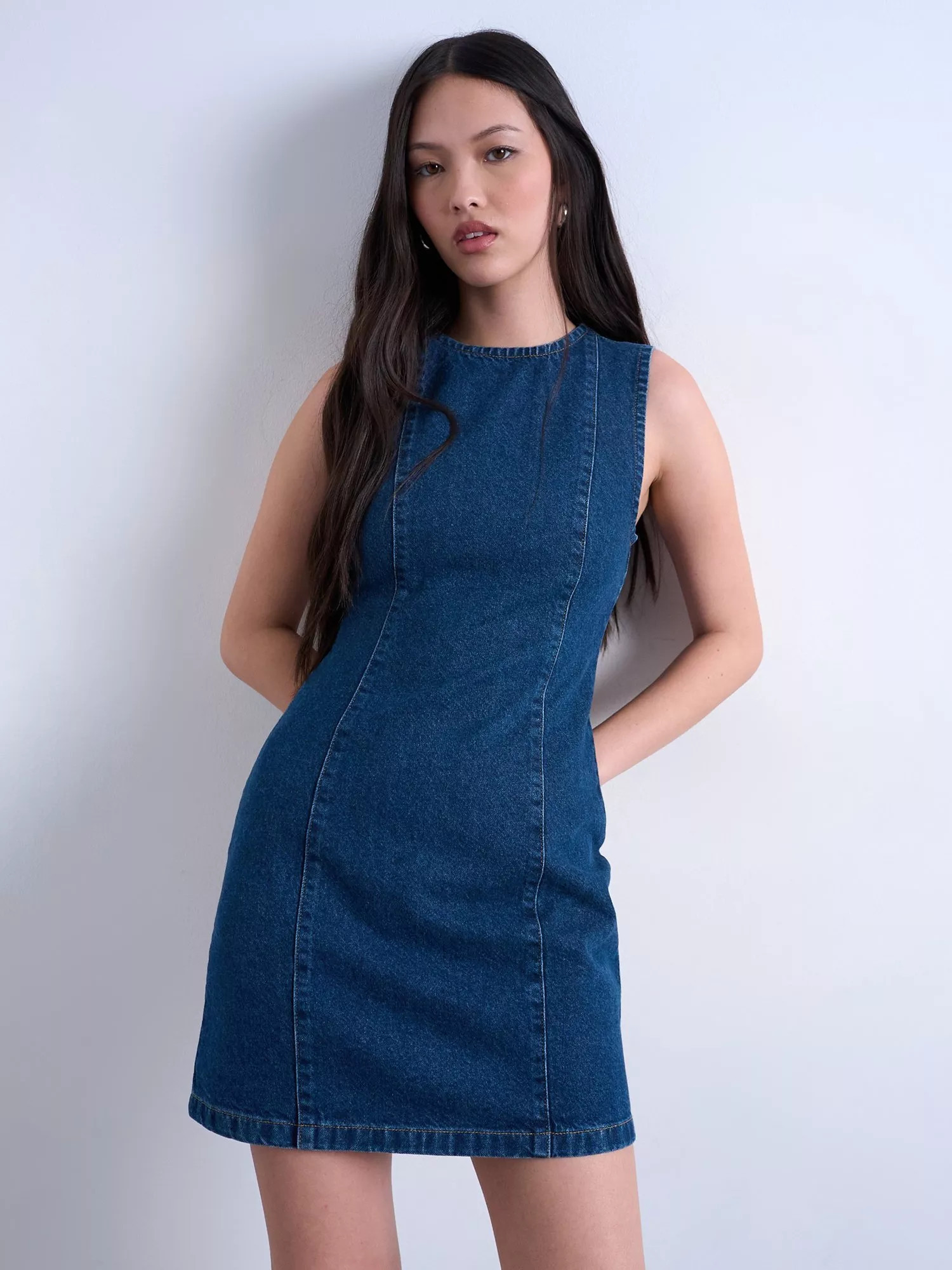 Topshop Denim Mini Dress, Blue | John Lewis (UK)
