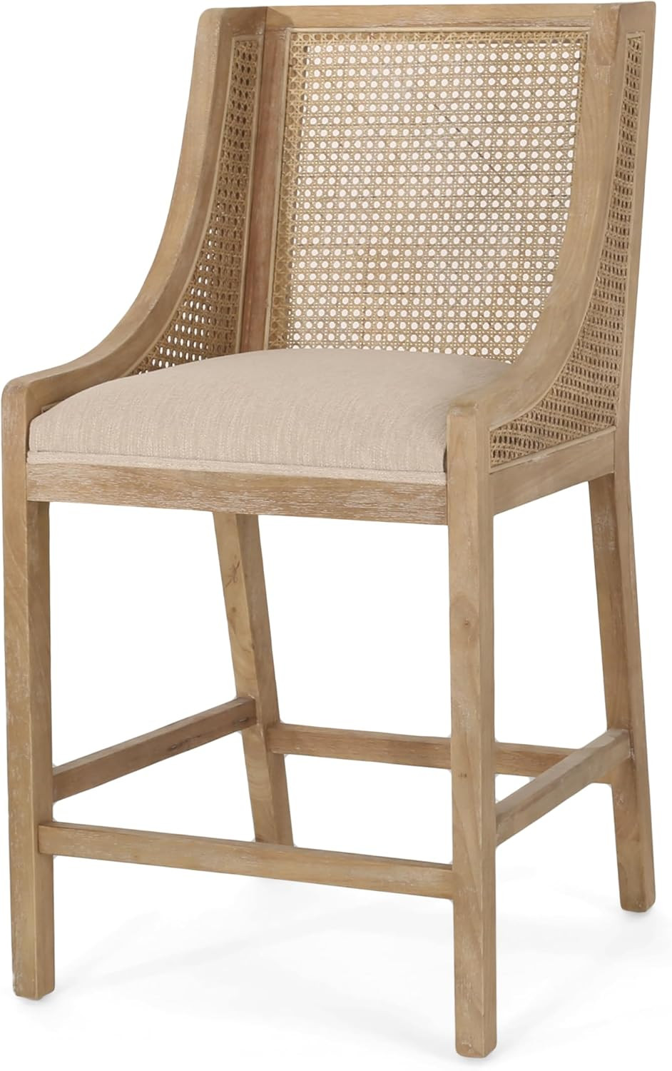 Merax 25.5" Fabric Upholstered Wood and Cane Counter Stools with Backrest,Set of 2,French Country... | Amazon (US)