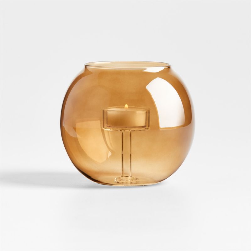 Alina Amber Glass Small Tealight Holder + Reviews | Crate & Barrel | Crate & Barrel