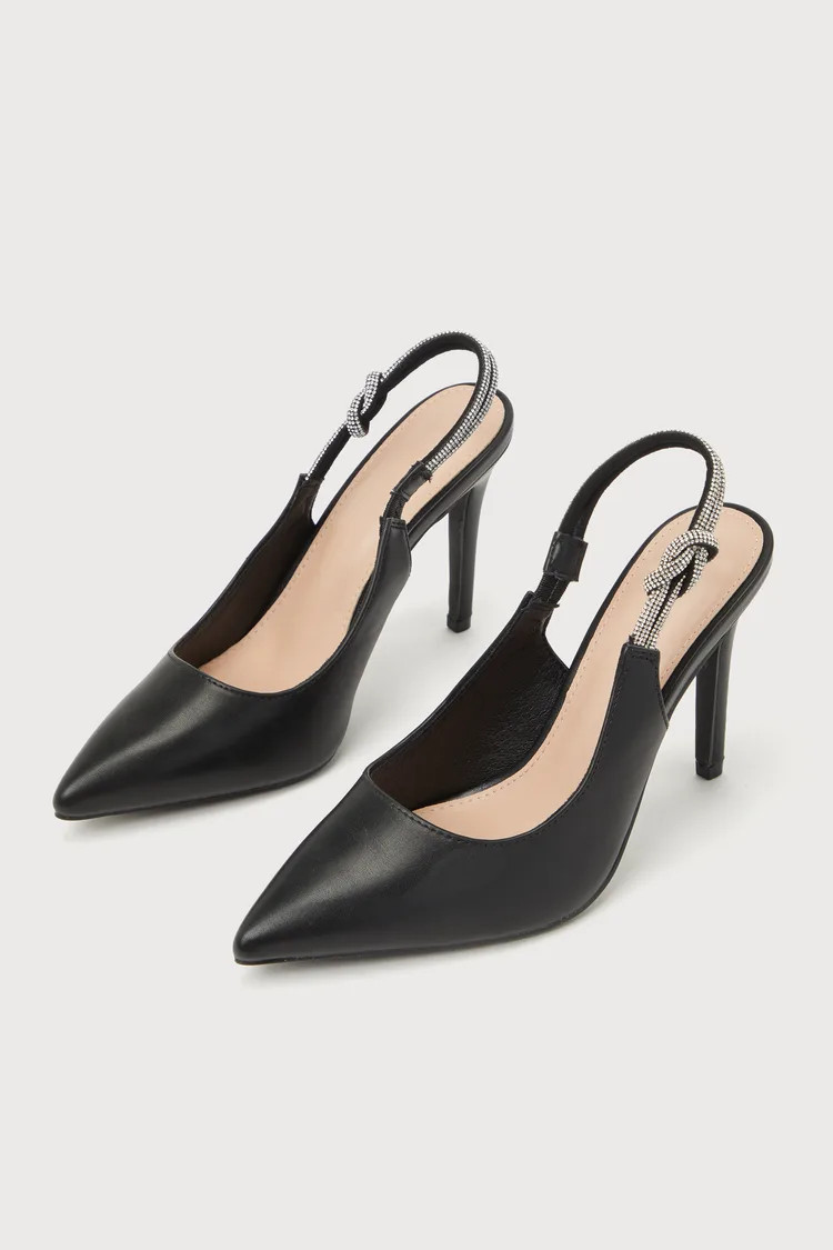 Illaria Black Pointed-Toe Rhinestone Slingback Pumps | Lulus (US)