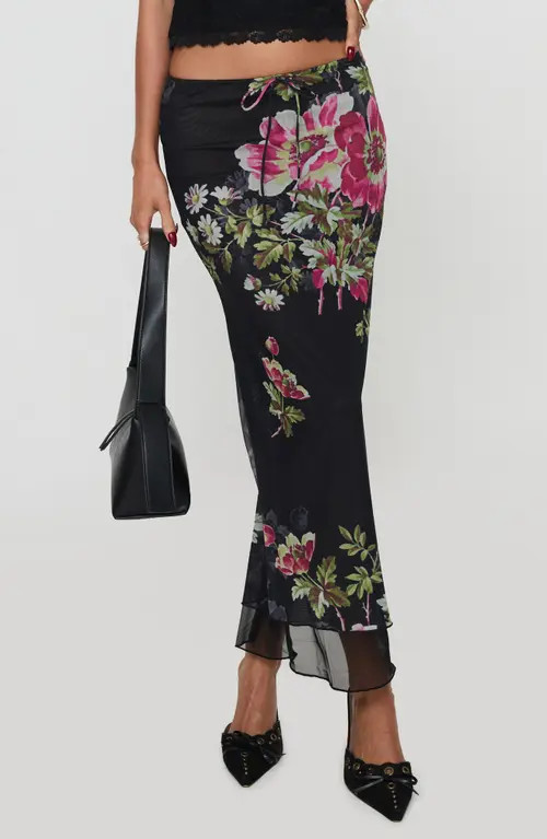 Princess Polly Paganio Floral Print Maxi Skirt in Black Floral at Nordstrom, Size 2 | Nordstrom