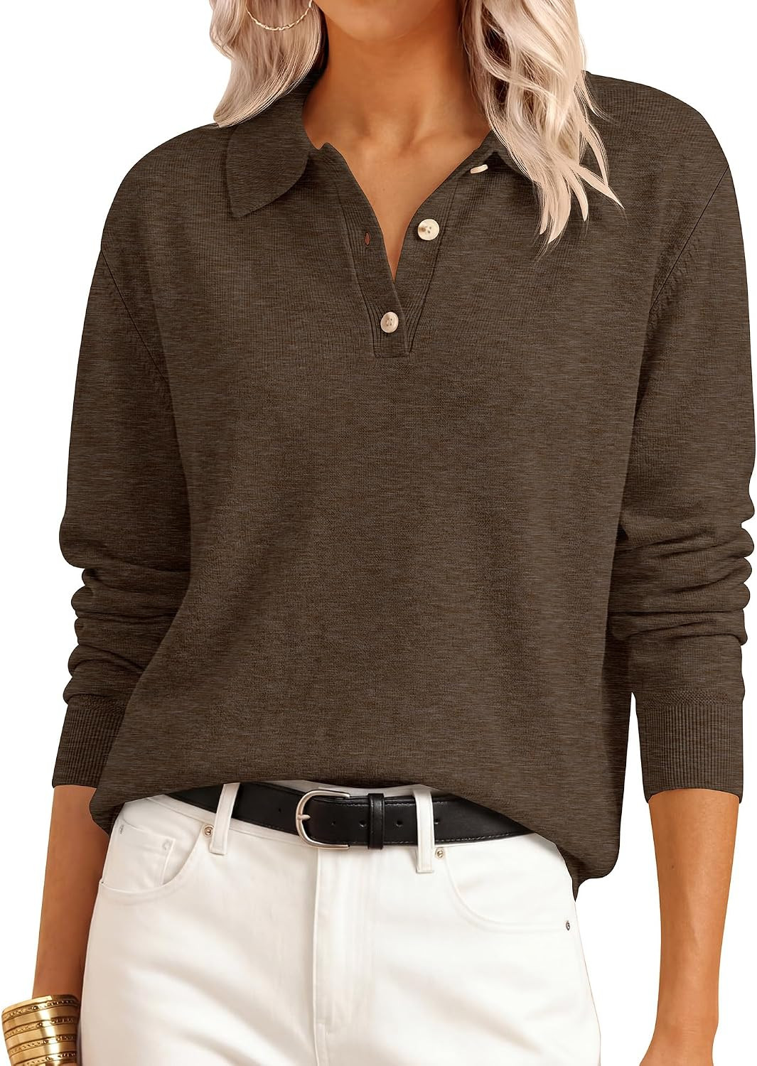 ANRABESS Sweaters for Women Polo Collared Knit Long Sleeve Pullover | Amazon (US)