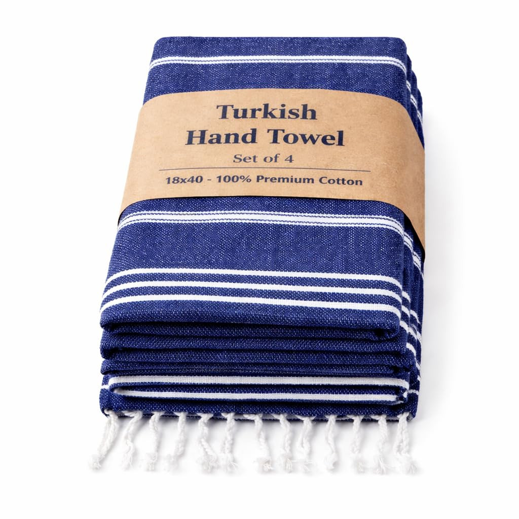 Clotho 4 Pack Navy Blue Turkish Hand Towels for Bathroom | 100% Cotton 18 x 40 Inches | Decorativ... | Amazon (US)