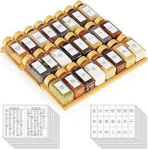 SpaceAid Bamboo Spice Drawer Organizer with 24 Spice Jars, 378 White Minimalist Spice Labels, 3 T... | Amazon (US)