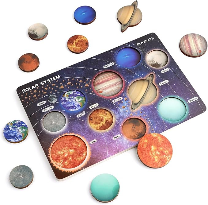 Solar System Wooden Puzzle Toys for Kids 3-5, Toddler Outer Space Montessori Planet Toys Gifts fo... | Amazon (US)