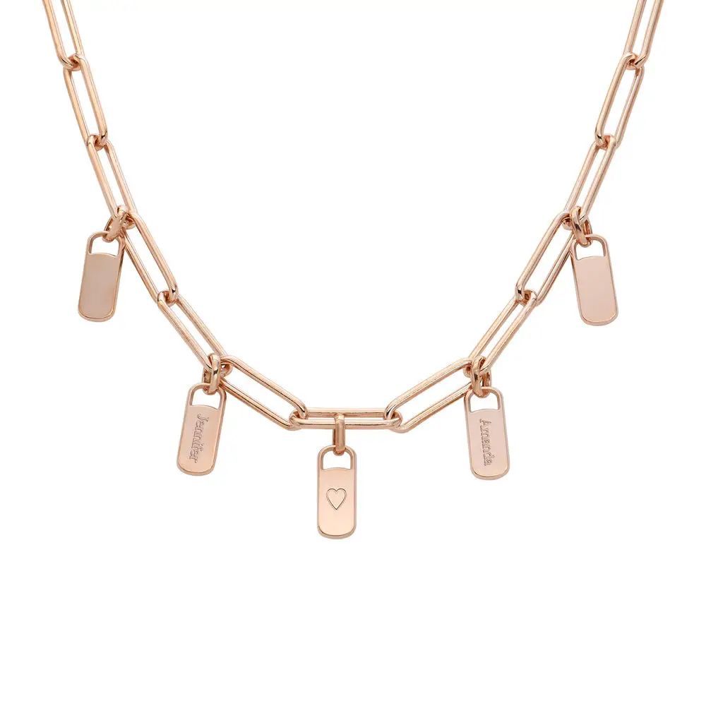 Rory Paperclip Necklace with Custom Charms in Rose Gold Plating | MYKA