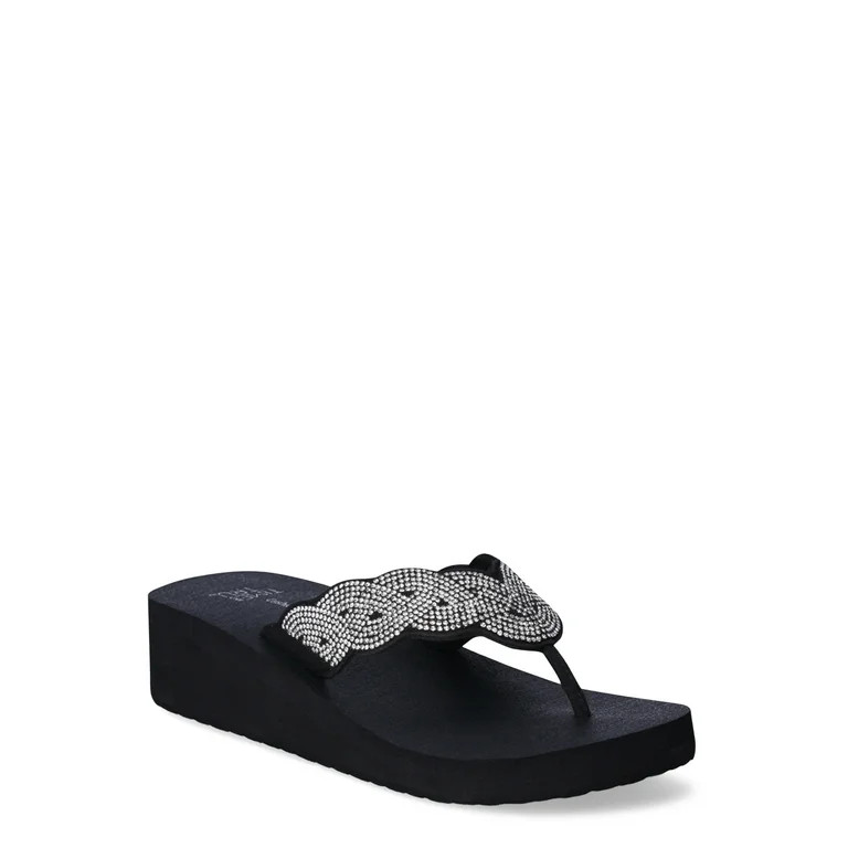 Women's Time and Tru Lifestyle Flip Flop Wedge Heel Sandal - Walmart.com | Walmart (US)