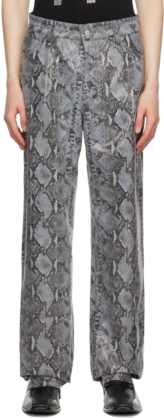 Theophilio SSENSE Exclusive Gray Snake Print Leather Pants | SSENSE