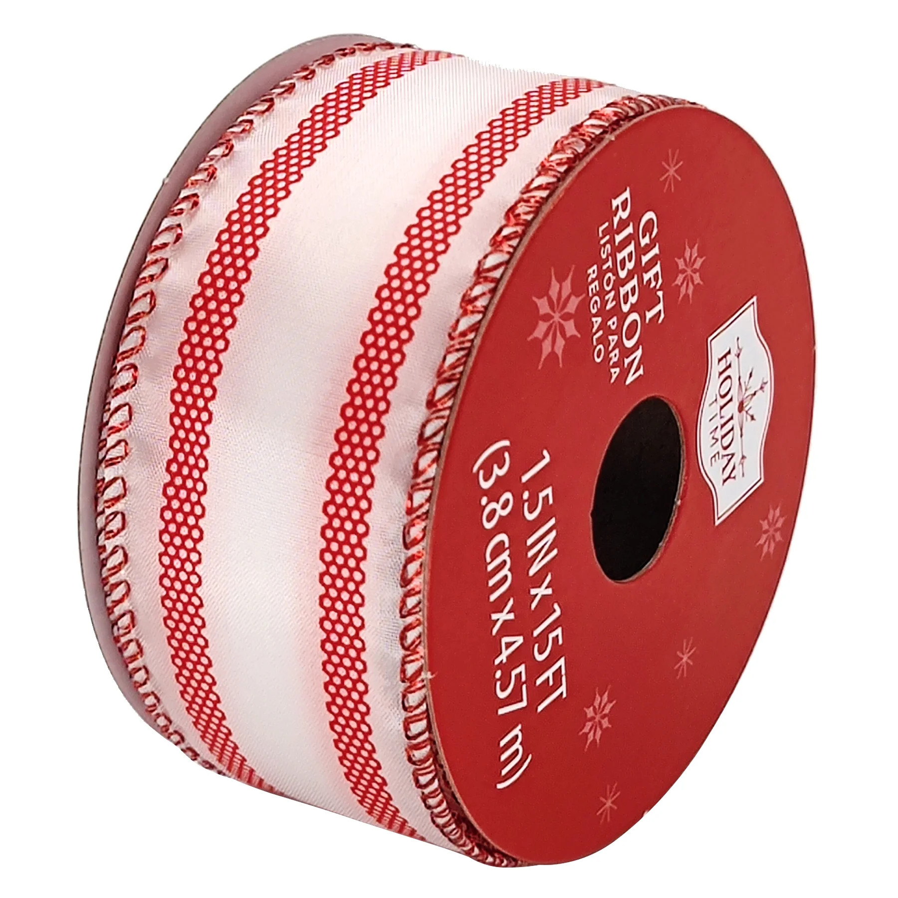 Red and White Stripe Christmas Wired Gift Ribbon, 1.5 in x 15 ft, by Holiday Time | Walmart (US)