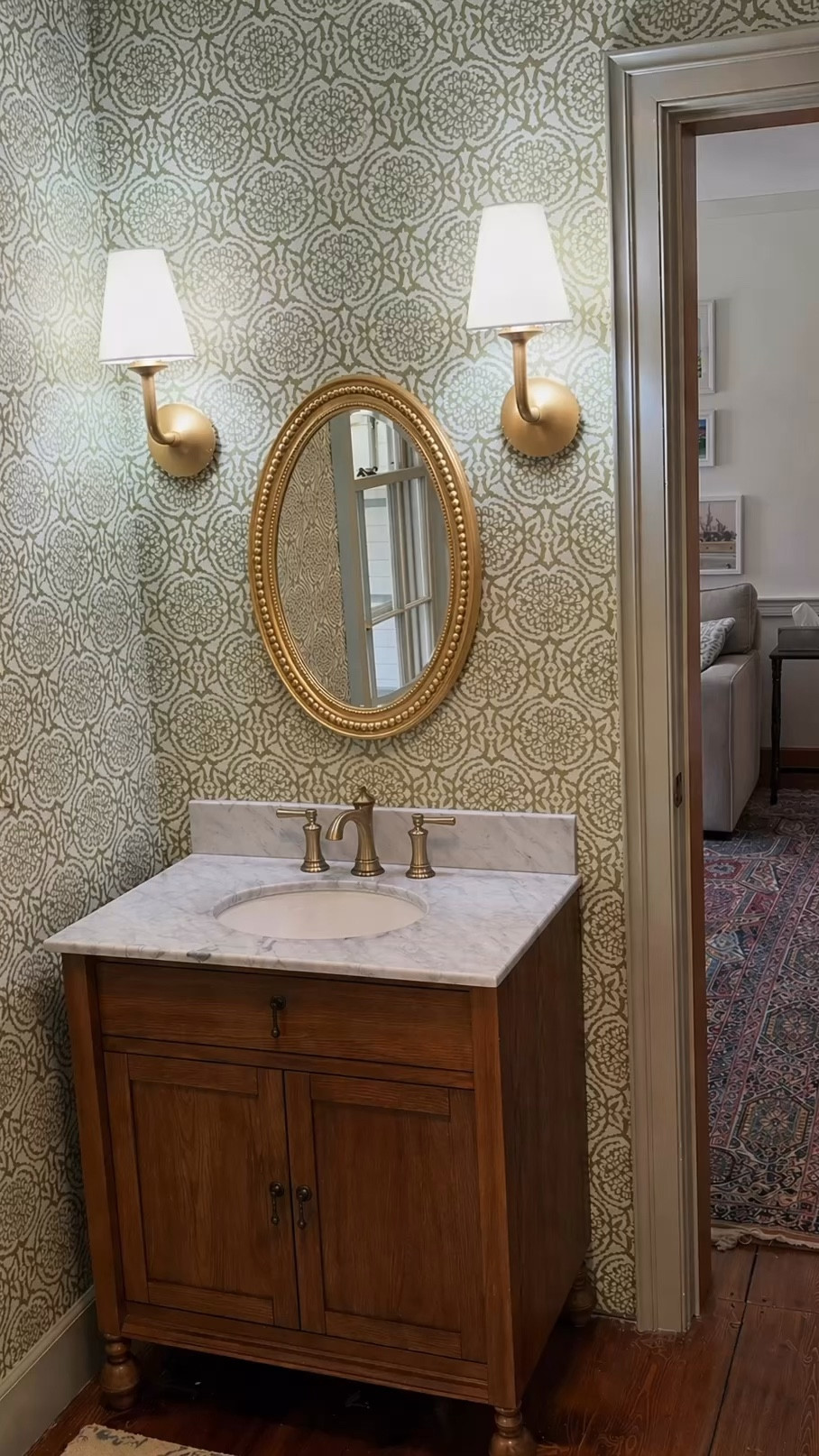 ✨How pretty are these sconces?! They are a beautiful addition to this first floor bathroom that does have a full shower so guests often use it and need good lighting.
✨ I’m sharing the vanity information for you as well as the “runner up"￼

#LTKHome #LTKdayinmylife