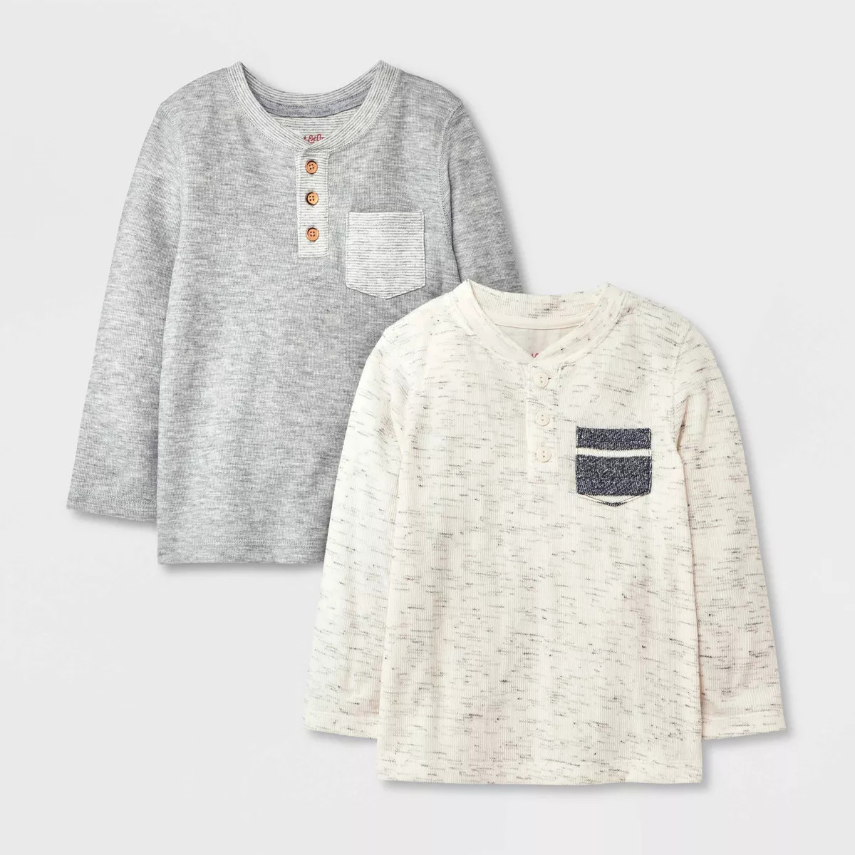 Toddler Boys' 2pk Henley Long Sleeve T-Shirt - Cat & Jack™ Cream/Gray | Target
