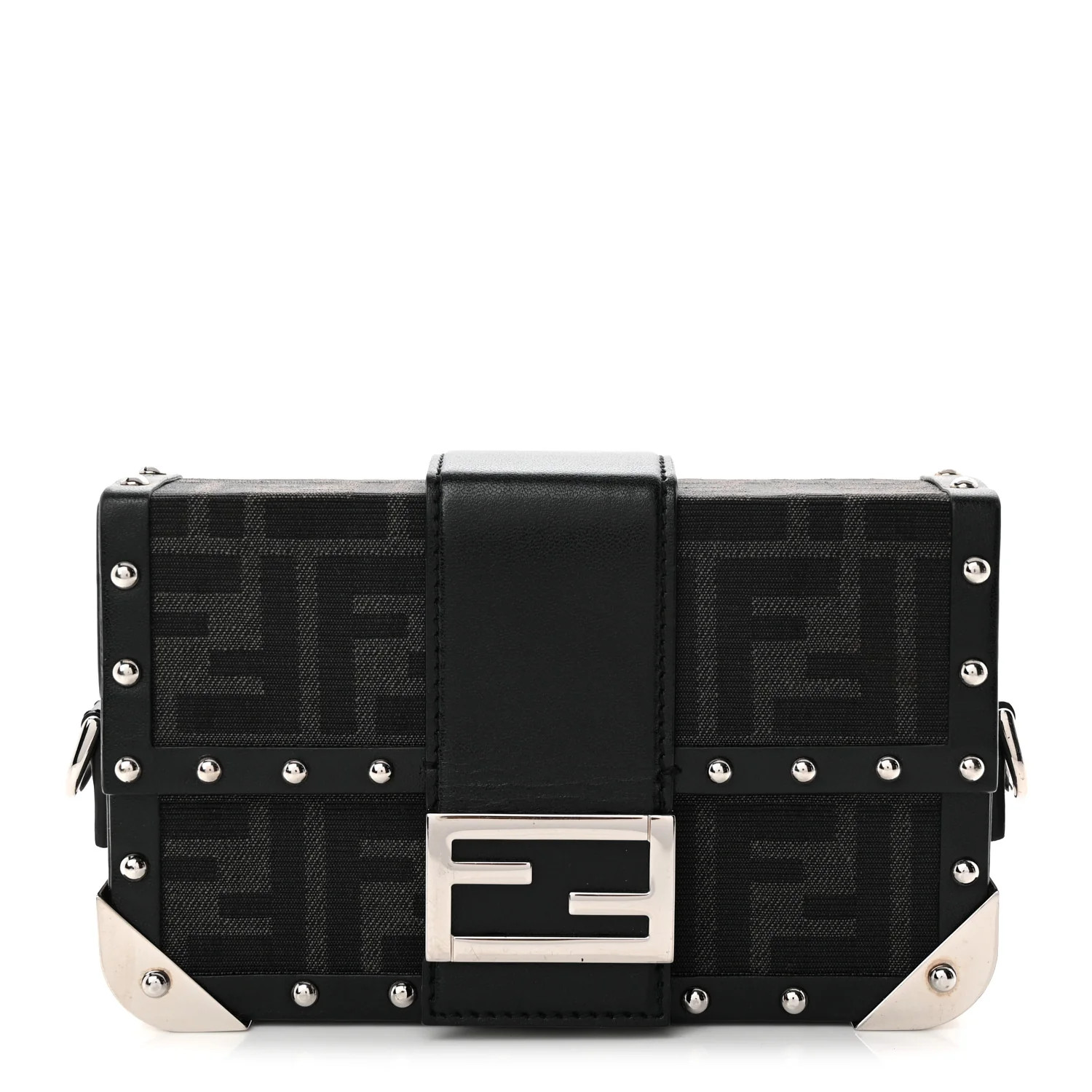 Recycled Fabric Jacquard Vitello Astro FF 1974 Mini Baguette Trunk Asfalto Black | FASHIONPHILE (US)