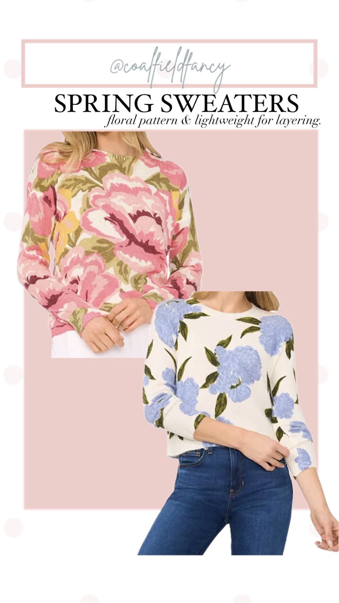 Spring lightweight layering sweaters. 
Floral sweater
Floral top


#LTKFindsUnder100 #LTKOver40