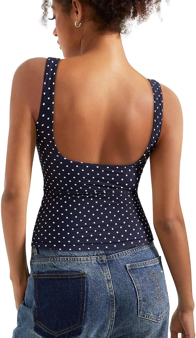 SUUKSESS Women Padded Open Back Boat Neck Tank Top Double Lined Basic Shirt | Amazon (US)