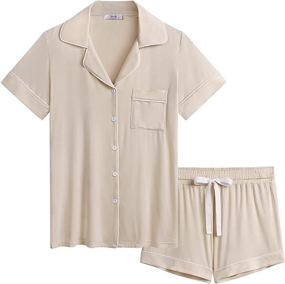 Cherrydew Women Bamboo Super Soft Comfy Summer Cooling Short Sleeve Button Down Pajama Shorts Set... | Amazon (US)