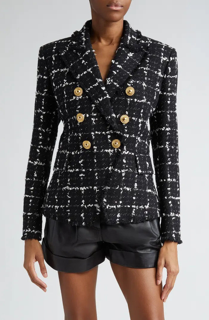 Balmain Check Tweed Six-Button Jacket | Nordstrom | Nordstrom