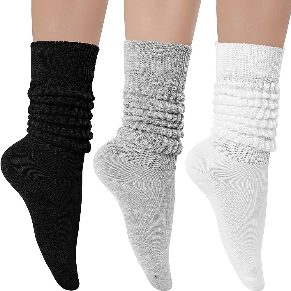 Witwot 3 Pairs Women's Slouch Socks Cotton Knit Knee High Scrunch Sock Size 6-11 | Amazon (US)