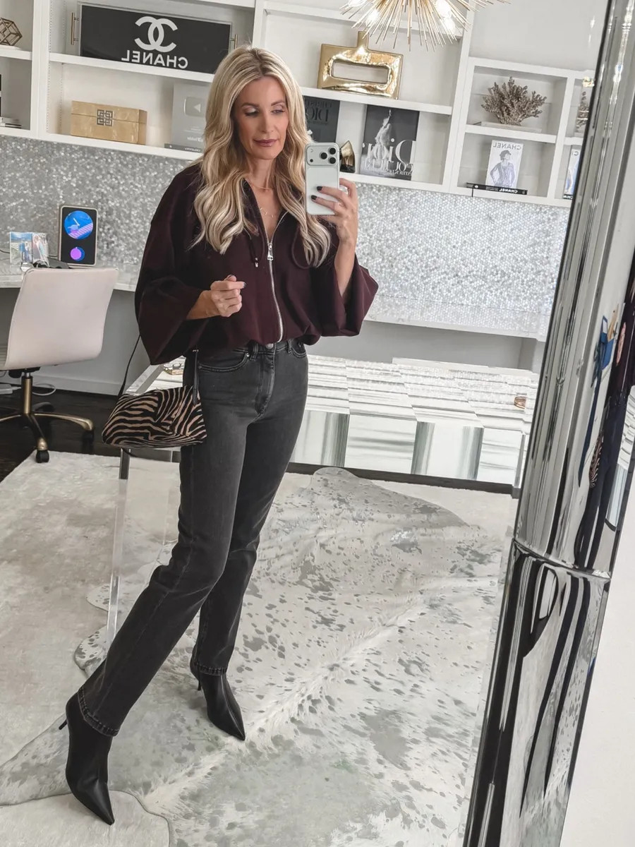Cigarette jeans are back—and this flattering pair is an easy way to wear the trend! I styled them with a rich burgundy top, sleek black ankle boots, and a zebra-print bag for a polished fall outfit. I’m wearing a size 24 in the jeans. #LTKDenim #LTKFallStyle 

#LTKOver40#LTKSeasonal#LTKOver40 

 

#LTKootd