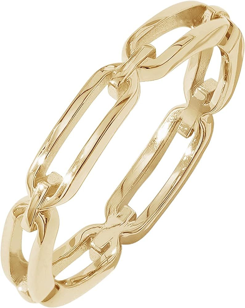 Amazon Essentials 14K Gold or Rhodium Plated Sterling Silver Chain Link Band Ring | Amazon (US)