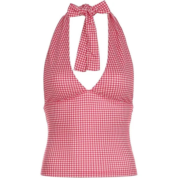 EMMIOL Women's Halter Deep V Backless Crop Tank Top Y2K Coquette Summer Going Out Top | Walmart (US)