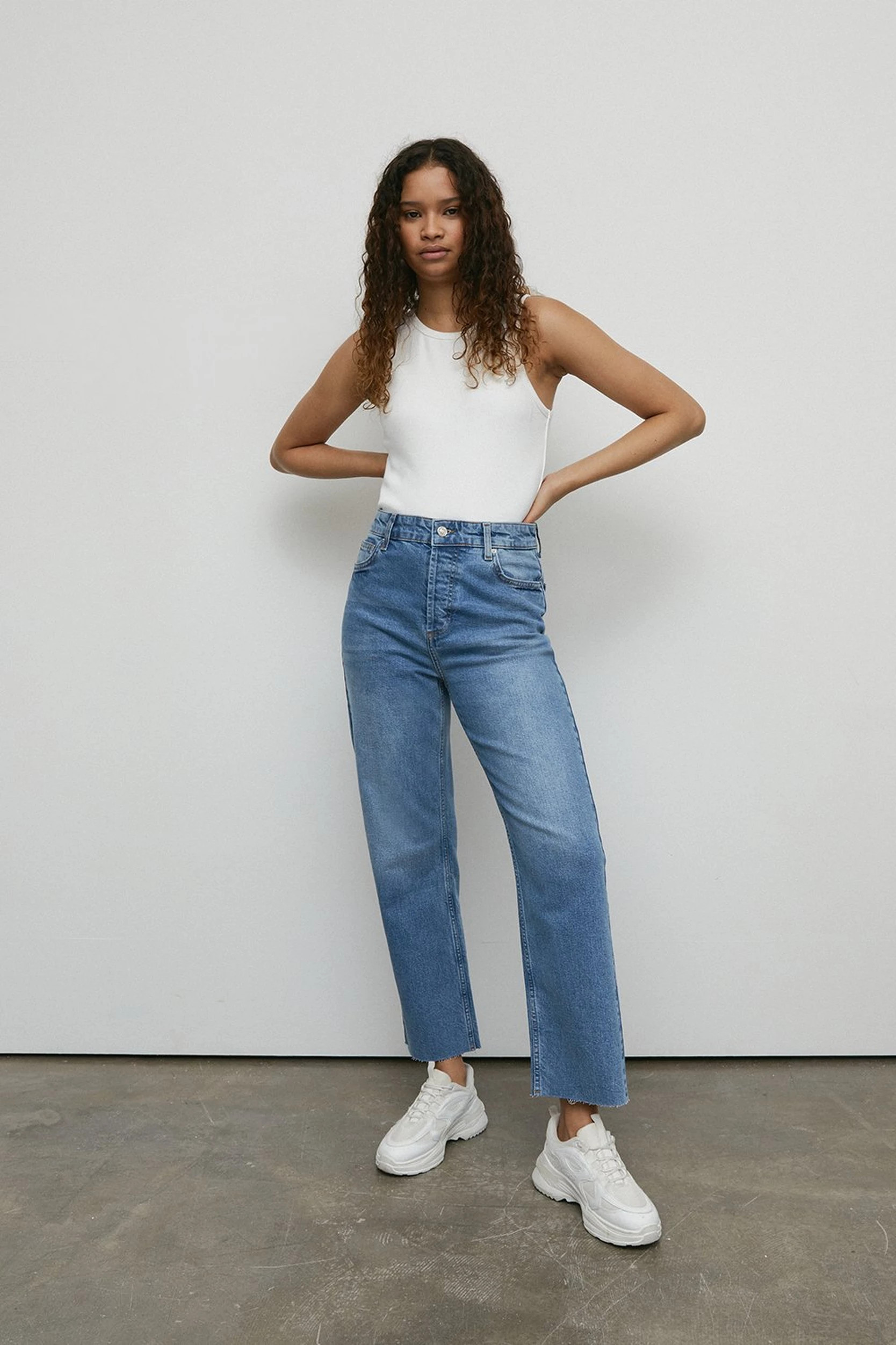 94s Denim Stretch Straight Leg Raw Hem Jeans | Warehouse UK & IE