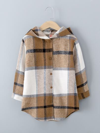 Toddler Girls Plaid Hooded Overcoat | SHEIN