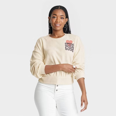Women's Textured Fleece Sweatshirt - Universal Thread™ Cream L | Target
