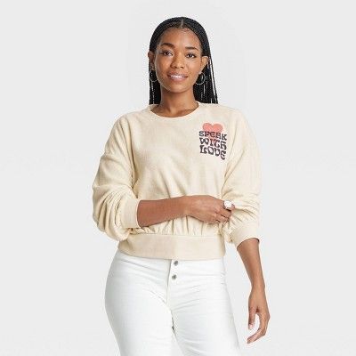 Women&#39;s Textured Fleece Sweatshirt - Universal Thread&#8482; Cream L | Target