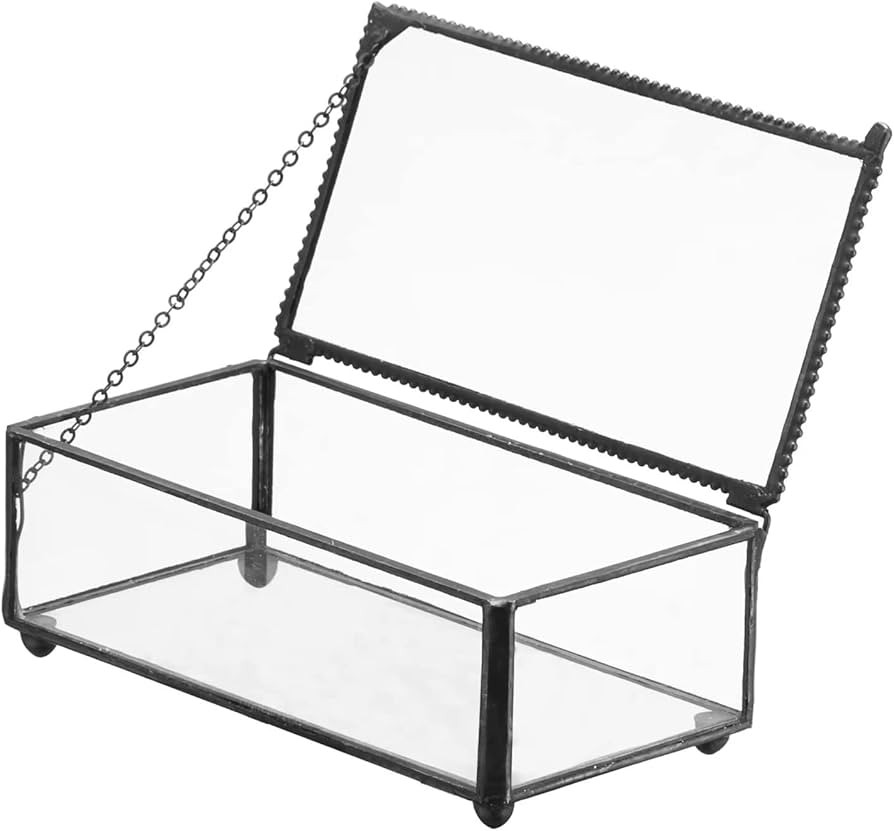 Vintage Glass Jewelry Box Keepsake Box with Hinged Lid, Great for Storage Trinket/Jewelry/Card/Ph... | Amazon (US)