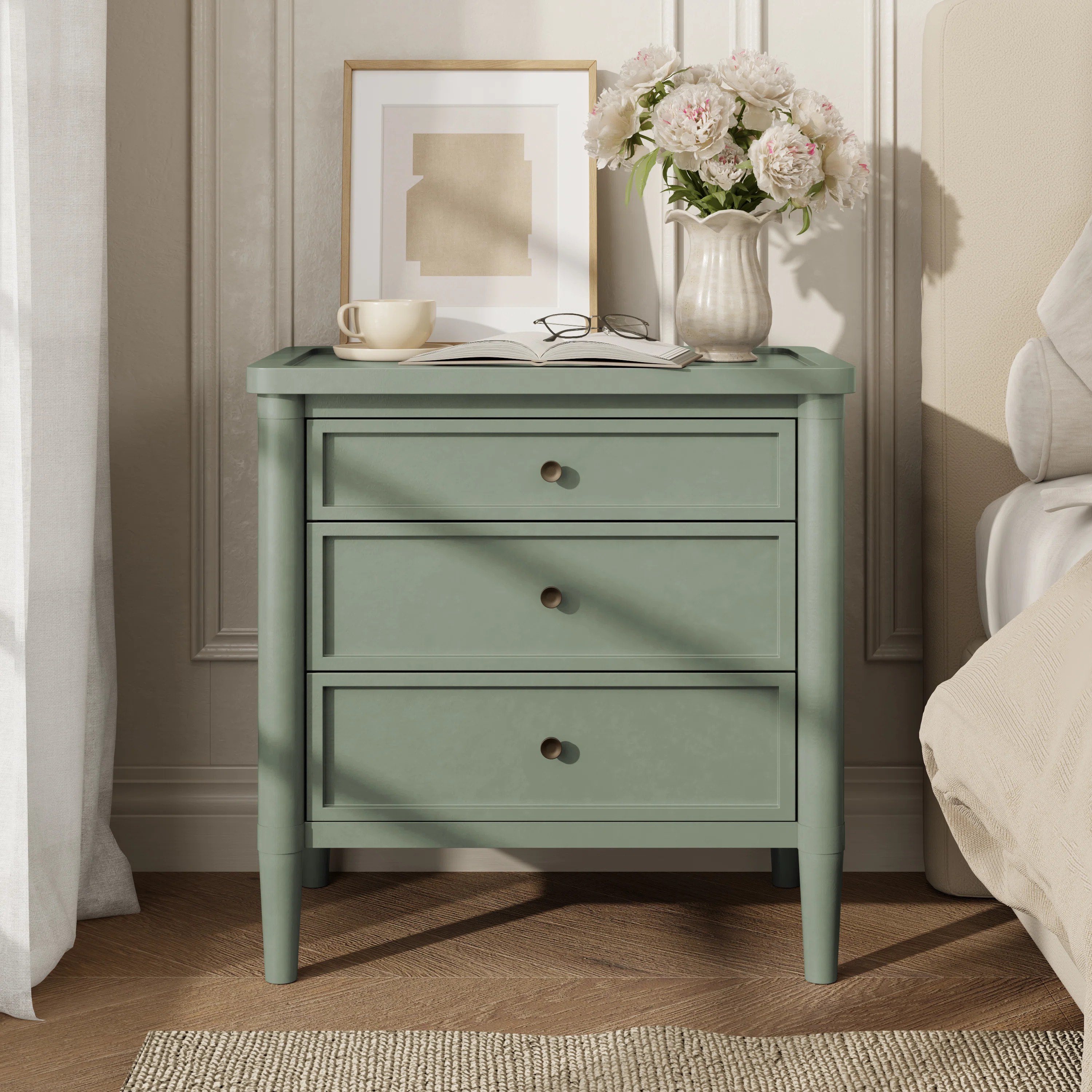 Alzada Modern Nightstand with 3 Drawers & Pine Wood Legs | Wayfair North America