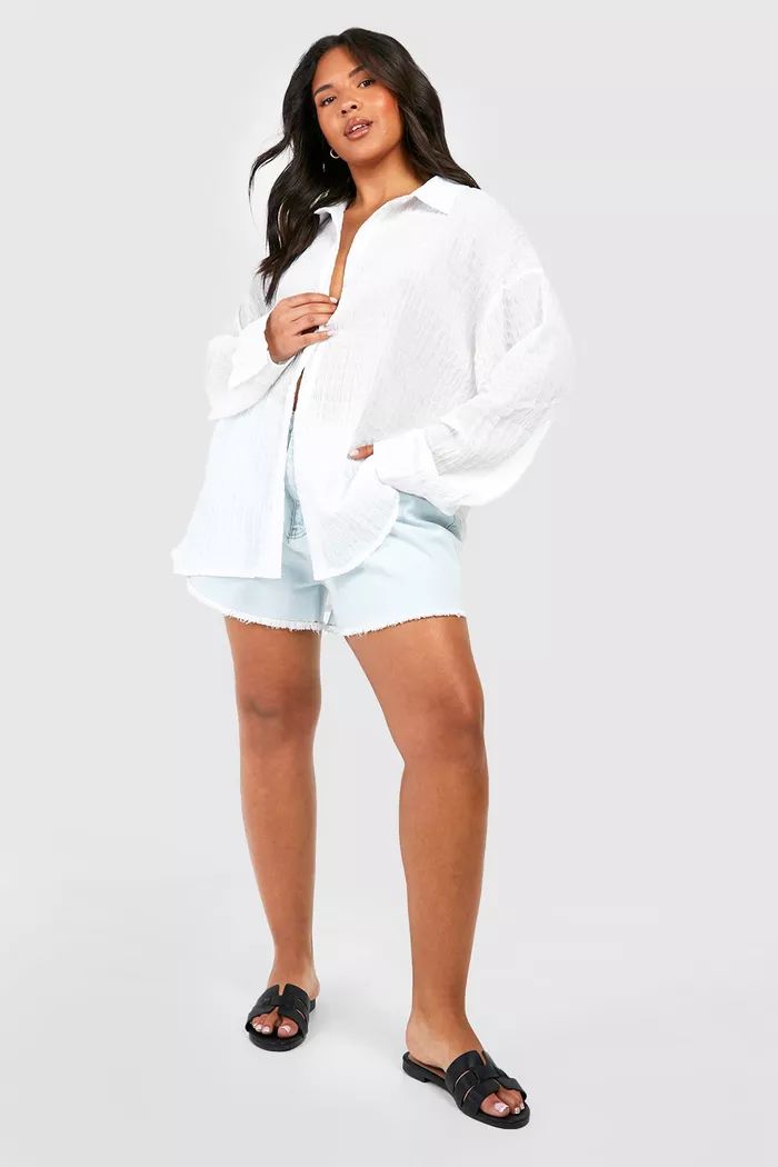 Plus Shirred Oversized Shirt | Boohoo.com (US & CA)