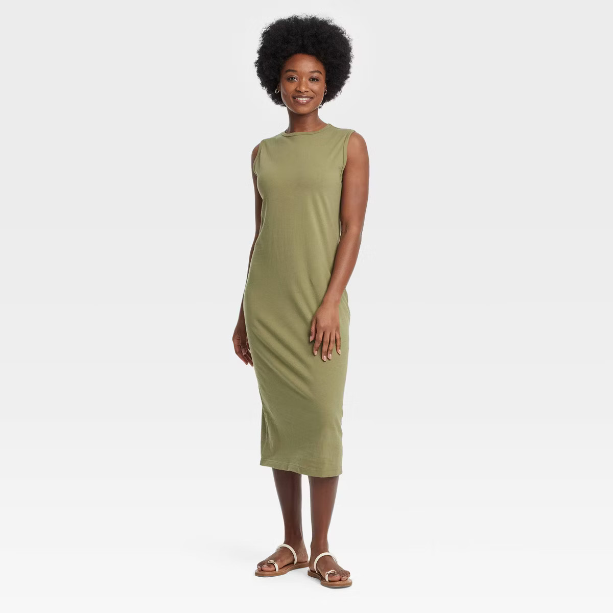 Women's Knit Midi Shift Dress - Universal Thread™ Olive   L: Sleeveless Cotton Pullover, Crew N... | Target