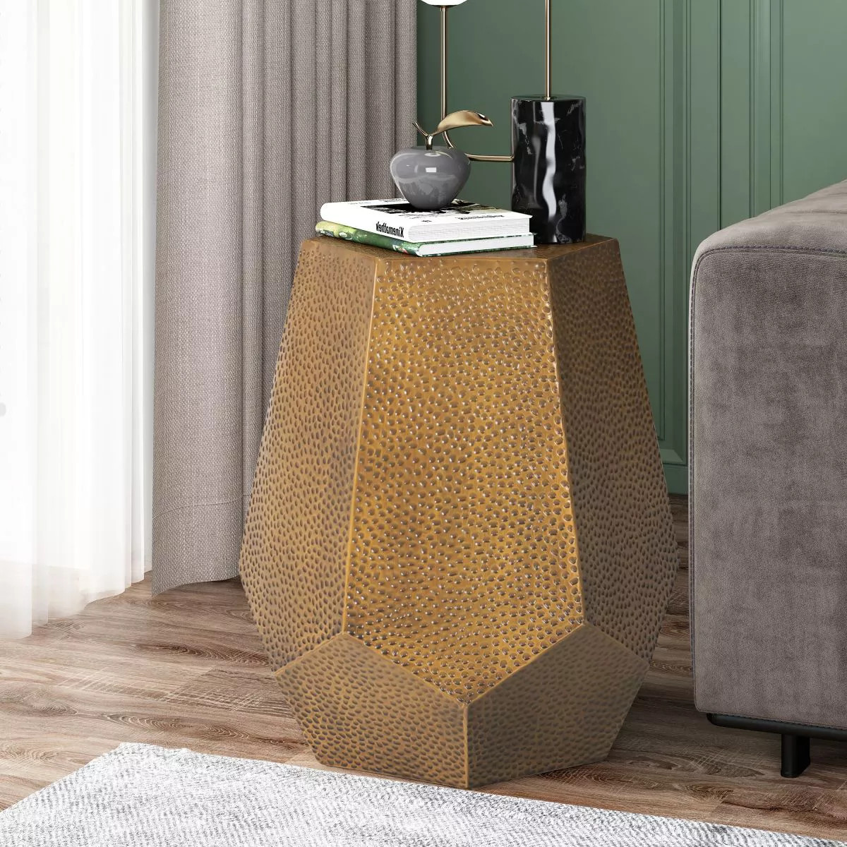 Modern Small Couch Side Table,Bed Side Table Hammered Iron Hexagon Accent Table Side Tables For L... | Target