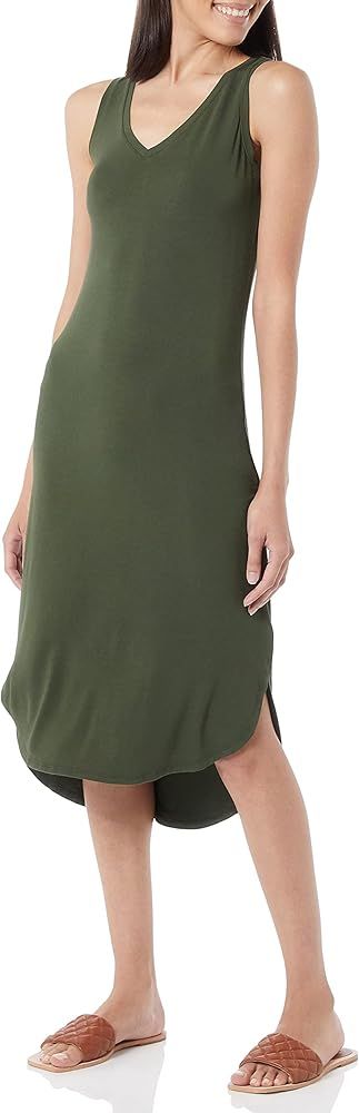 Amazon Essentials Women's Jersey Regular-Fit Sleeveless v-Neck Midi Dress (Previously Daily Ritua... | Amazon (US)