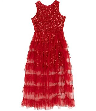 Rare Editions Big Girls Sequin-Embellished/Mesh-Overlay Walk-Through-Skirted Long Dress | Dillard... | Dillard's