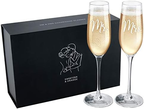 Sweetzer & Orange Bride and Groom Champagne Glasses (8 oz) Engraved Mr and Mrs Glasses for Weddin... | Amazon (US)