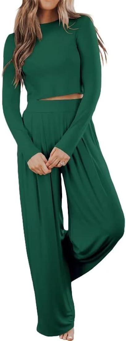 Ezbelle womenss Fall Fashion Lounge Sets Pajama Two Piece Cropped Pullover Jammies Outfits Casual... | Amazon (US)