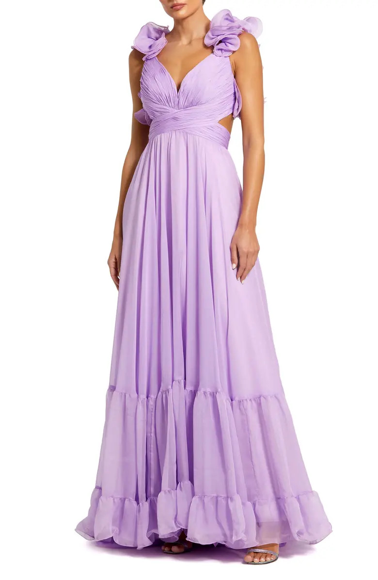 Sleeveless Ruffle Tiered Cut-Out Chiffon Gown | Nordstrom
